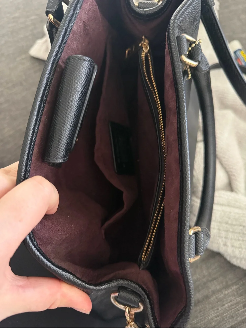 COACH F57527 SMALL MARGOT CARRYALL CROSSGRAIN LEATHER BLACK